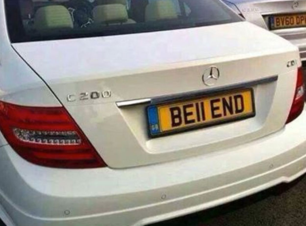 BE11END number plate